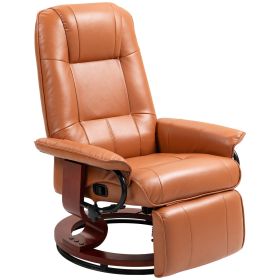 Leather Manual Recliner Adjustable Swivel Lounge Chair with Footrest Armrest and Wrapped Wood Base for Living Room, Light Brown