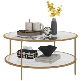 HOMCOM 2-Tier Round Side Table, Sofa End Table for Living Room, Small Accent Table with Tempered Glass Top and Steel Frame