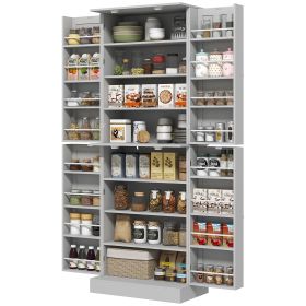 HOMCOM 65" Kitchen Cabinet, Kitchen Pantry Cabinet with 4 Doors and 16 Door Shelves for Dining Room, Gray
