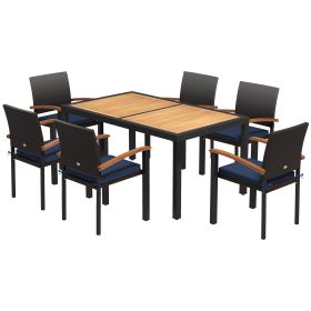 Outsunny Acacia Wood Outdoor Dining Set, Black Patio Chairs with Cushions, for Garden, Balcony, Backyard