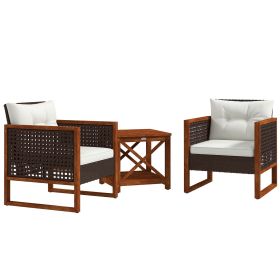 Outsunny Outdoor Bistro Set Wicker Patio Furniture with Cushions, for Porch, Backyard, Garden, Brown