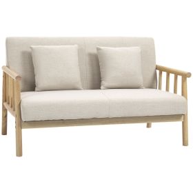 HOMCOM Loveseat Sofa 48" 2-Seater with Pillows Upholstered Small Couch for Spaces Beige