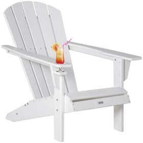 Outsunny Outdoor HDPE Adirondack Deck Chair, Plastic Lounger with Cup Holder, High Back and Wide Seat, White