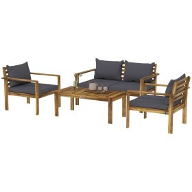 Outsunny 4-Piece Wooden Patio Set: Acacia with Natural Finish, Cushions & Table, Ideal for Comfortable Outdoor Living|