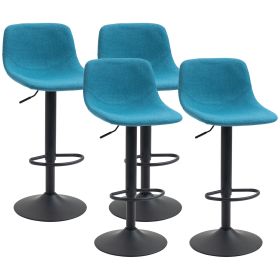 HOMCOM Adjustable Bar Stools, Swivel Bar Height Chairs Barstools Padded with Back for Kitchen, Counter & Home Bar, Set of 4, Blue