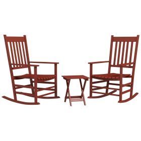 Outsunny 3-Piece Outdoor Rocking Chair Set with Portable Table, Vibrant Wine Red, Strong Wood, Ideal for Terrace & Patio, 352 lbs