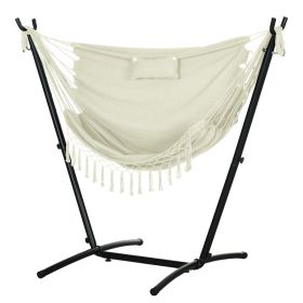 Outsunny Outdoor Hammock Chair with Stand, Swing Hanging Lounge, Cream White with Side Pocket & Headrest