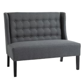 HOMCOM Timeless Accent: Gray Linen Wingback Loveseat with Button Tufting & Wood Legs