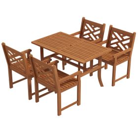 Outsunny 4-Person Patio Dining Set Teak Finish Wooden Outdoor Furniture for Backyard Garden Poolside Deck
