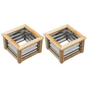 Outsunny Raised Garden Oasis Metal & Wood Planter Boxes for Flourishing Flowers Herbs & Vegetables for Outdoor Gardening
