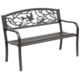 Outsunny Brown Metal Garden Bench: 50" Patio Seating with Backrest & Armrests