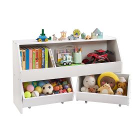 VEVOR Toy Storage Organizer, Wooden Kids Bookshelf with Storage, Toy Storage Cabinet with 2 Mobile Drawers, Kids Storage Organizer for Bedroom