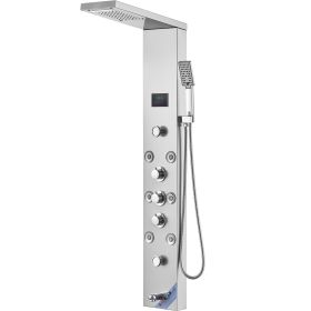 VEVOR Shower Panel System, 6 Shower Modes, LED & Screen Hydroelectricity Shower Panel Tower, Rainfall, Waterfall, 8 Massage Jets, Tub Spout