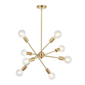 Modern Sputnik Chandelier Lighting 8 Lights Brushed Brass Chandelier Mid Century Pendant Lighting Gold Ceiling Light Fixture for Hallway Bar Kitc
