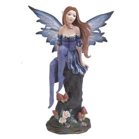 8"H Purple Fairy with Clear Wings Sitting on Tree Trunk Figurine Home Decor Gift