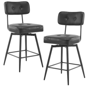 2 Pcs Black PU Swivel Bar Stools with Removable Backrest & Bentwood Back Panel, Metal Legs