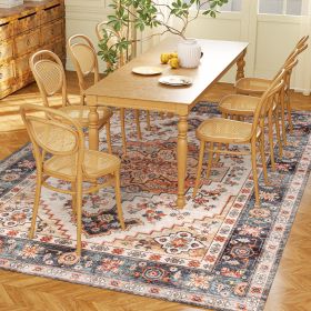 HOMCOM Area Rug 5x7, Machine Washable Rug, Non-Slip Boho Print Pattern Medallion Carpet for Living Room, Bedroom, Tawny Brown