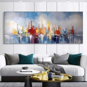 Large Abstract Colorful Cityscape Oil Painting on Canvas Texture Wall Art Original Ocean Landscape Art Custom Painting Living Room Decor (Style: 01, size: 100x200cm)