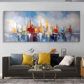 Large Abstract Colorful Cityscape Oil Painting on Canvas Texture Wall Art Original Ocean Landscape Art Custom Painting Living Room Decor (Style: 01, size: 140x280cm)