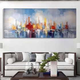 Large Abstract Colorful Cityscape Oil Painting on Canvas Texture Wall Art Original Ocean Landscape Art Custom Painting Living Room Decor (Style: 01, size: 120x240cm)