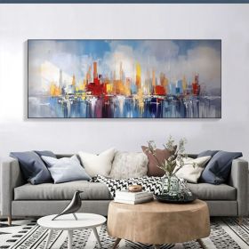 Large Abstract Colorful Cityscape Oil Painting on Canvas Texture Wall Art Original Ocean Landscape Art Custom Painting Living Room Decor (Style: 01, size: 60x120cm)