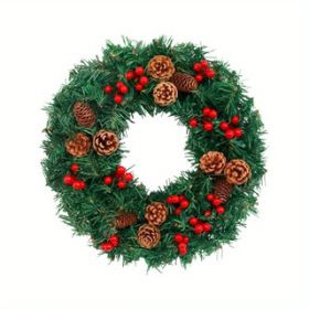 24 Inch 30 LED Prelit Christmas Wreath Artificial Christmas Wreaths for Front Door 160 Branches 5 Pinecones 30 Red Berried Battery Oper (Color: Pine cone wreath 60cm)