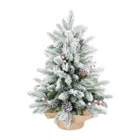 3ft Tabletop Christmas Tree, Snow Flocked Artificial Mini Christmas Tree With 14 Pine Cones & Red Berries, Green (Option: 3ft)
