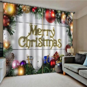 Christmas Pattern Home Decoration Living Room Bedroom Window Curtains (Option: Christmas ball curtains)