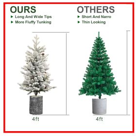 2FT 3FT 4.5FT 6.5FT Pre-lit Potted Flocked Christmas Tree, Snow Frosted Mini Tabletop Artificial Christmas Tree With LED Lights And PE & PVC Bran (Option: Half of 9ft)