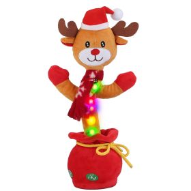 1Pc Penguin Or Elk Kid Electric Dance Toy Christmas Elk Snowman Senior Penguin Plush Toy Interactive Sing Song Whirling Mimicking Recording Light (Option: Elk)